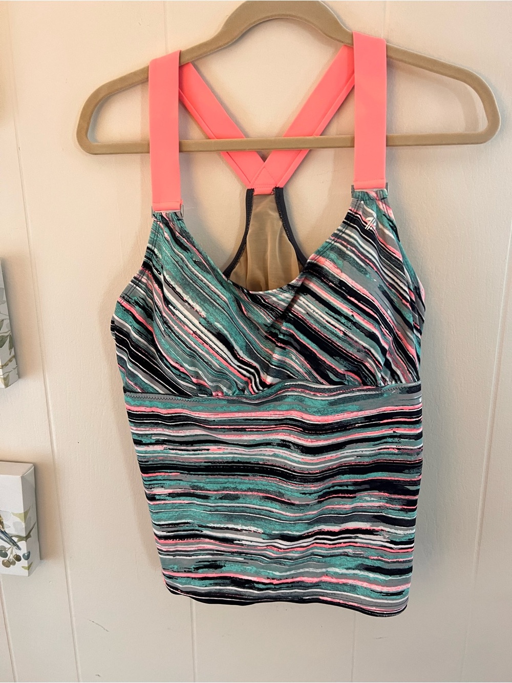 Ladies 18W ZeroXposur Coral Strap Striped One-Piece Swim Top NWOT